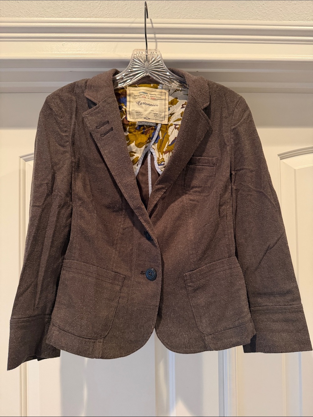 Cartonnier Women's Dark Brown Tailored Blazer with Floral Lining